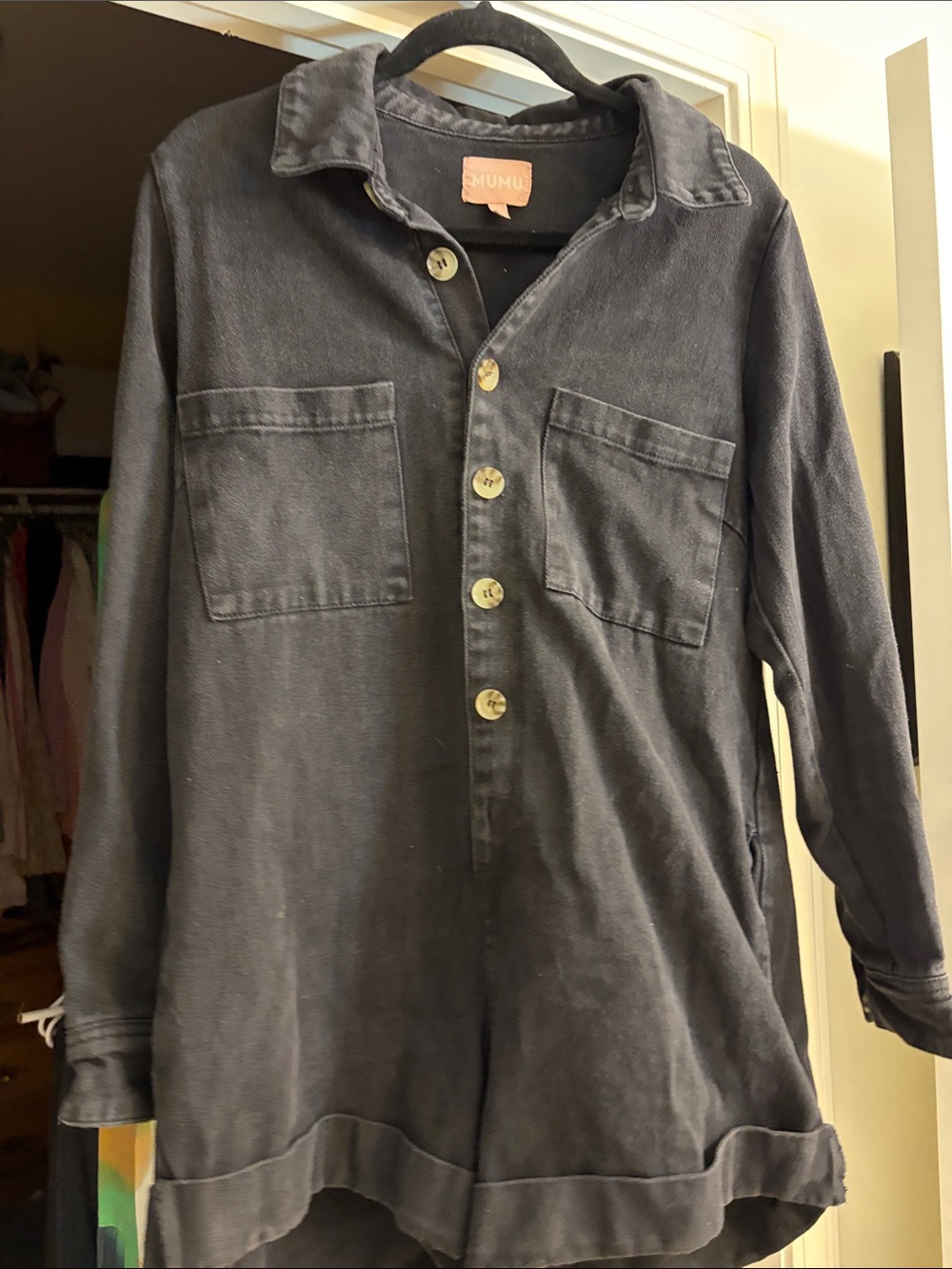 Show Me Your MuMu Washed Black Button-Front Romper